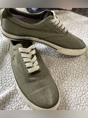 Polo Ralph Lauren Men’s Vaughn Canvas Shoes, Suede Accents Olive Green Size 9
